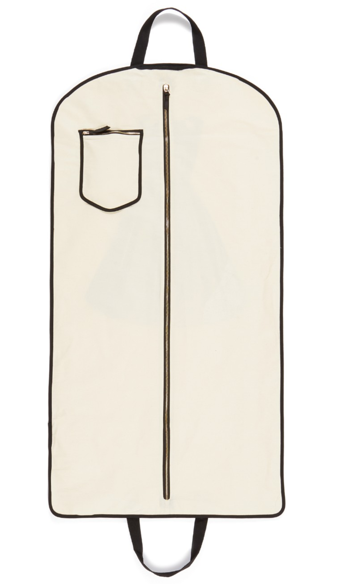 
                                      
                                        The back of a garment bag showing a zipper and little zippered pocket on the left.
                                      
                                    
