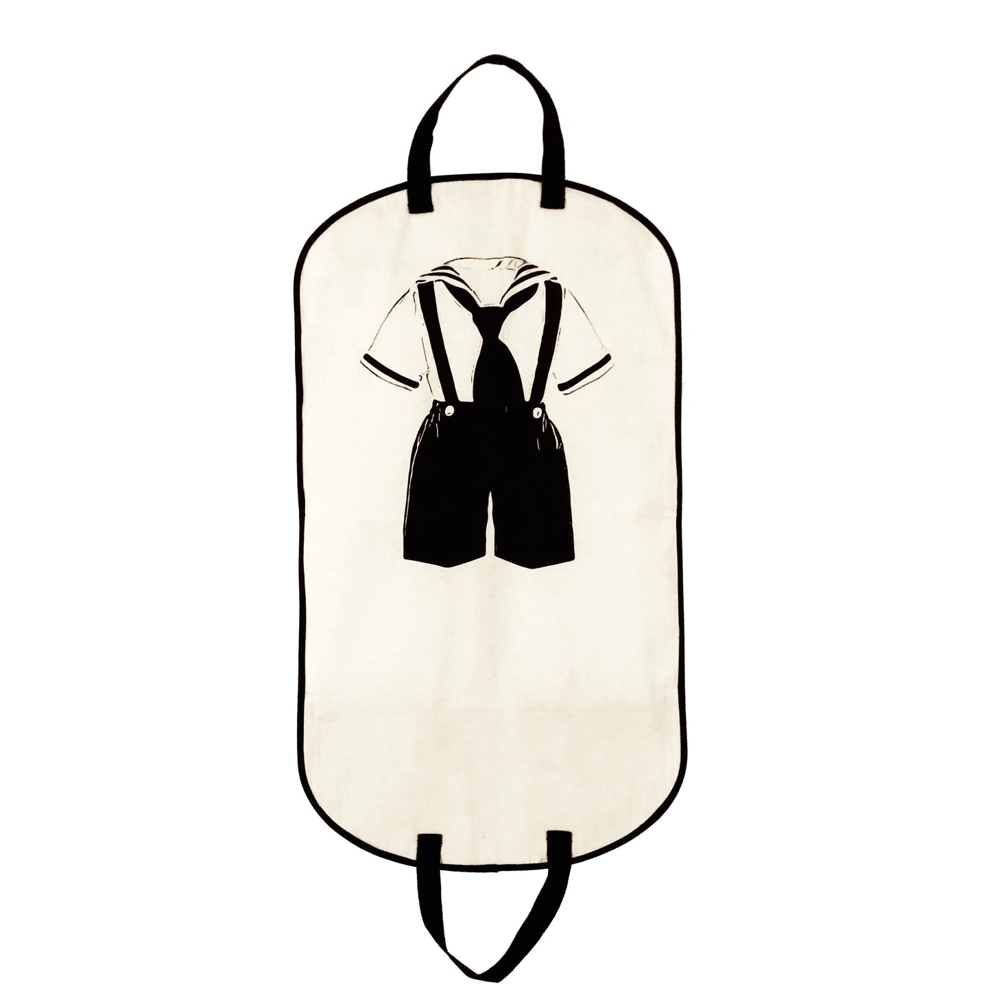 
                                      
                                        Little boys garment bag with an outfit printed in black on the front. 
                                      
                                    