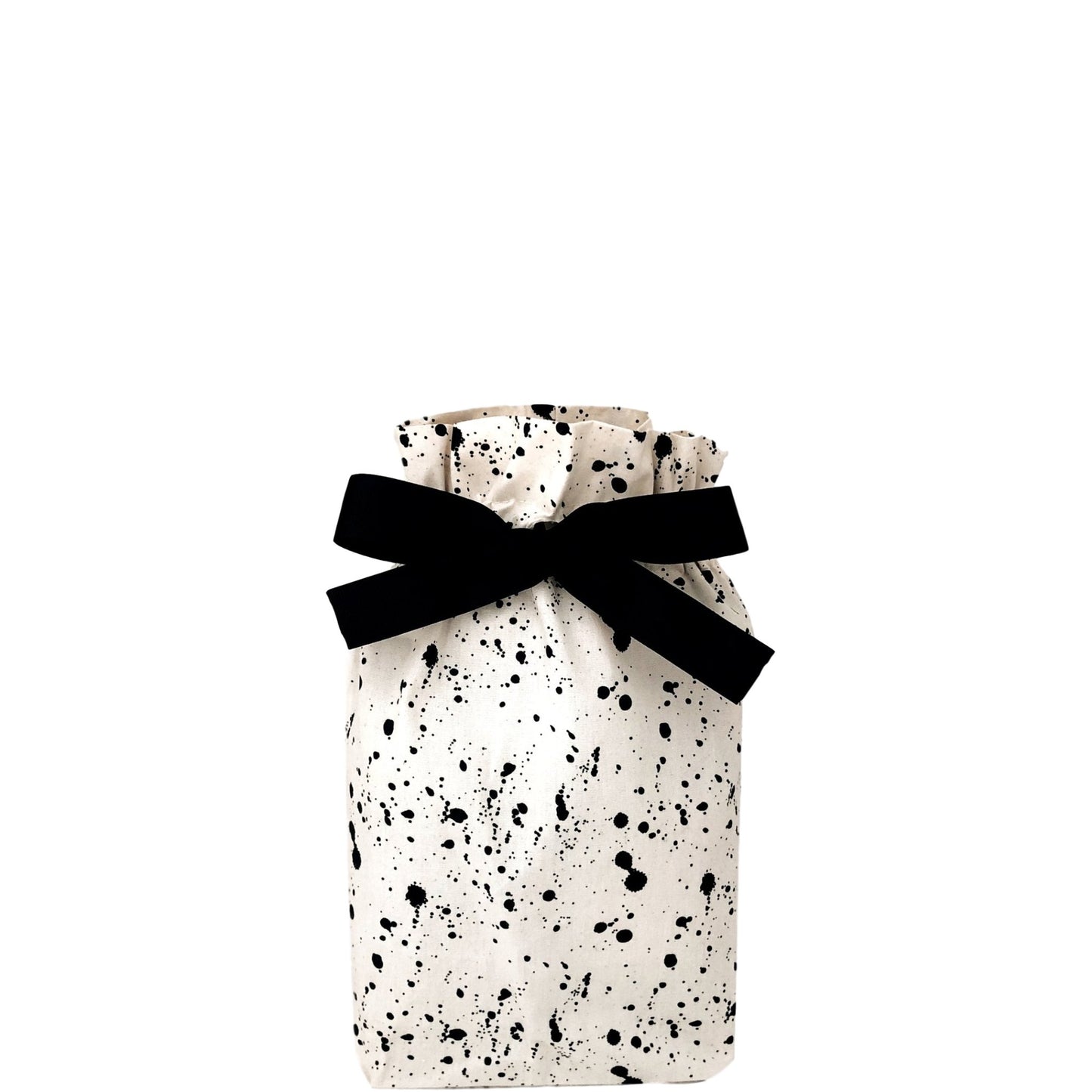 
                                      
                                        Small reusable gift bag with black splatter paint across it. 
                                      
                                    