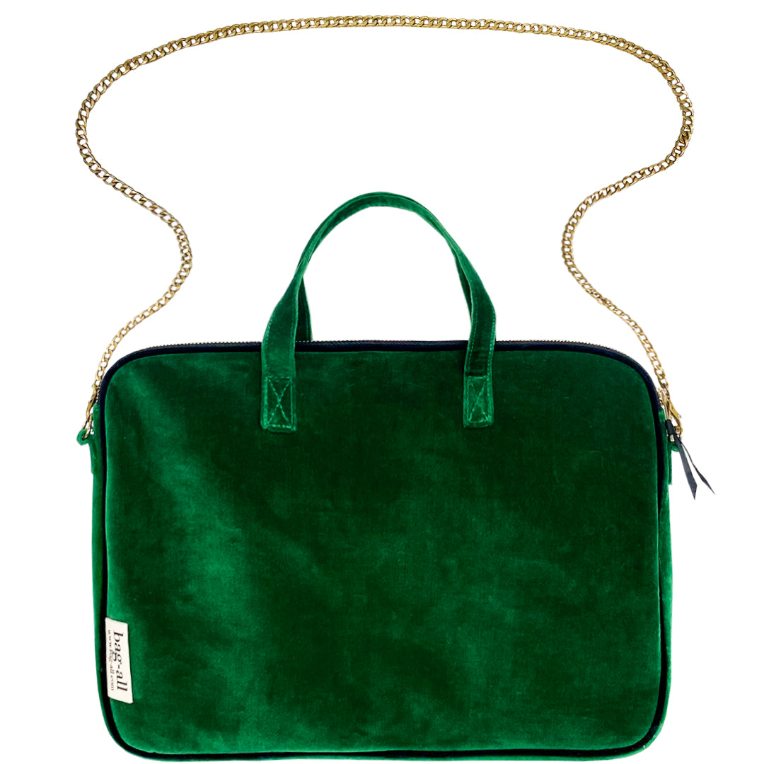 
                                      
                                        Carry Laptop Sleeve/Case, with Handle & Gold Chain, Green Velvet - Bag-all Europe
                                      
                                    