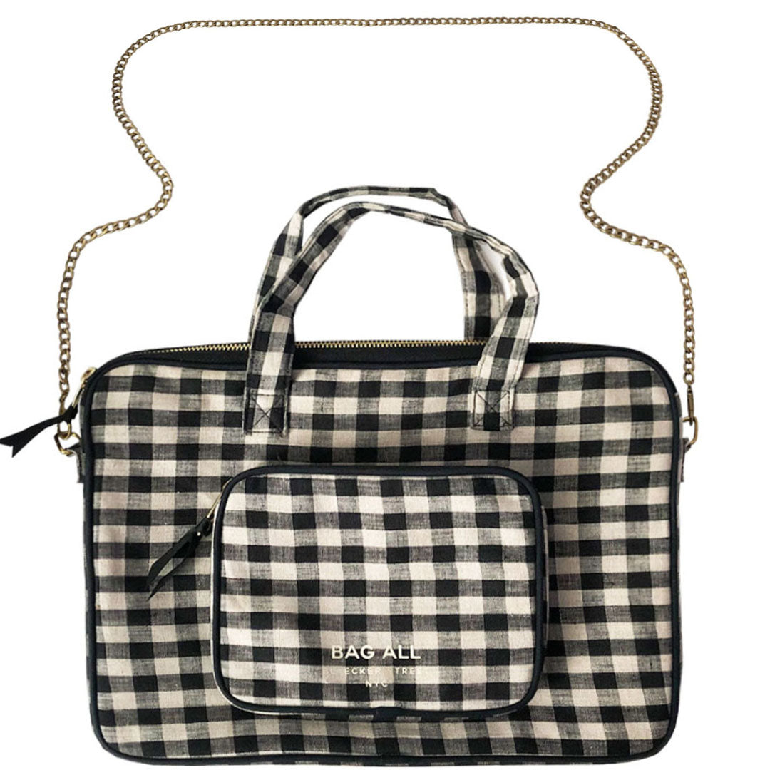 Carry Laptop Sleeve with Gold Chain & Charger Pocket, Gingham - Bag-all Europe