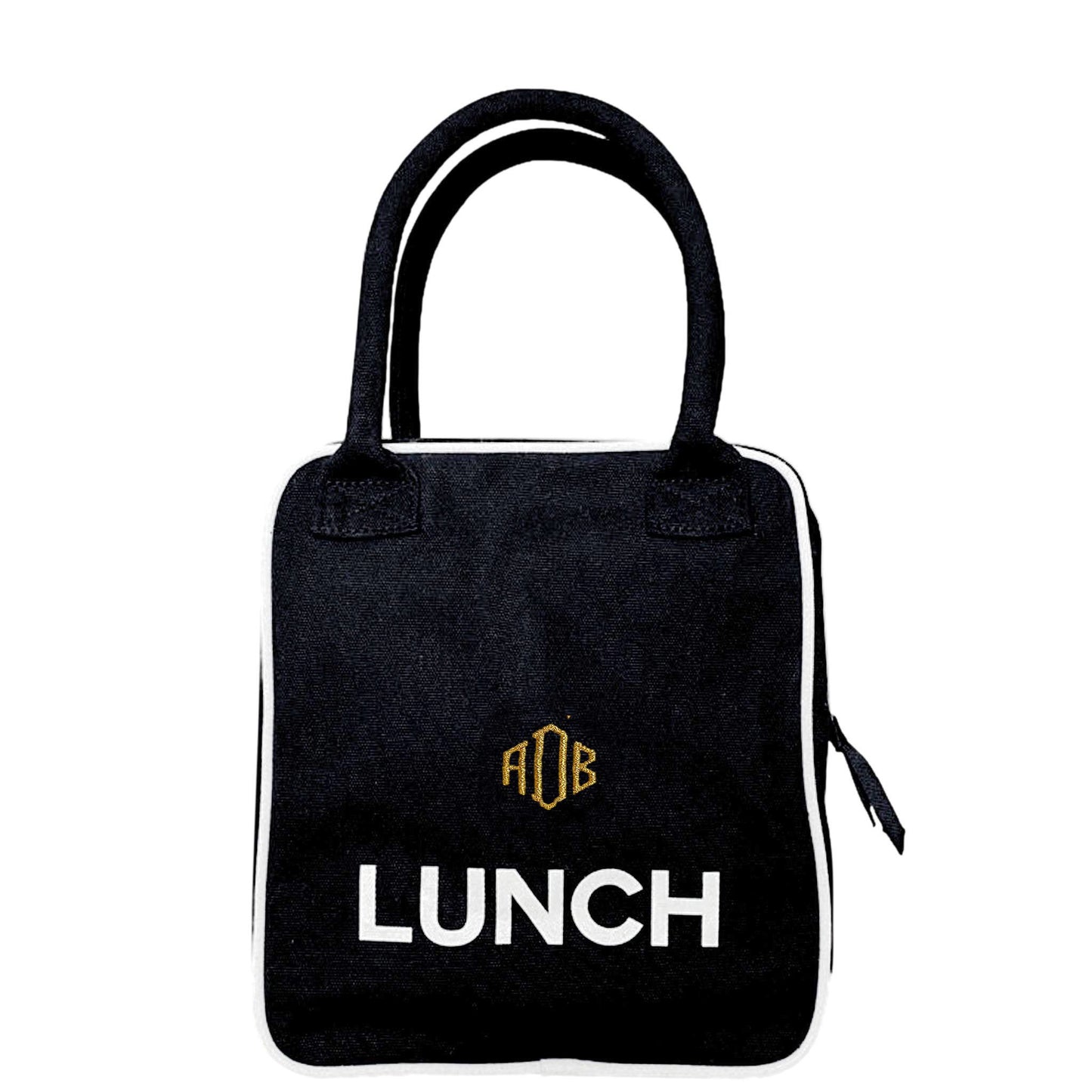 
                                      
                                        Monogrammed initials with a black lunchbox. 
                                      
                                    